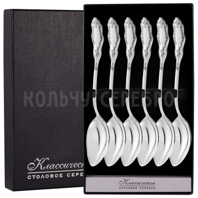 СЕРЕБРЯНЫЙ ДЕСЕРТНЫЙ НАБОР "ВОСТОК" №12 (6 ДЕСЕРТНЫХ ЛОЖЕК) - МСТЕРСКИЙ ЮВЕЛИР