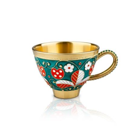 СЕРЕБРЯНАЯ ЧАЙНАЯ ЧАШКА "ЗЕМЛЯНИКА" - РУССКИЕ САМОЦВЕТЫ