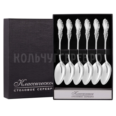 СЕРЕБРЯНЫЙ ЧАЙНЫЙ НАБОР "ЧЕРЕМУХА" (6 ЧАЙНЫХ ЛОЖЕК) – МСТЕРСКИЙ ЮВЕЛИР