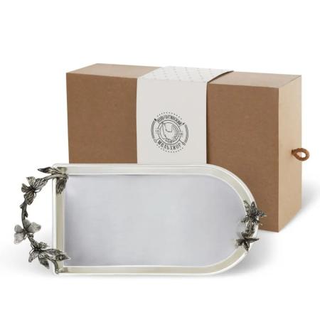 ПОДНОС ДЛЯ ЧАЯ С НАКЛАДКАМИ "БАБОЧКИ" – КОЛЬЧУГИНСКИЙ МЕЛЬХИОР