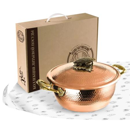 КАСТРЮЛЯ МЕДНАЯ "КУКУРУЗА" КОВАННАЯ С КРЫШКОЙ (3,5 ЛИТРА) – КОЛЬЧУГИНСКИЙ МЕЛЬХИОР