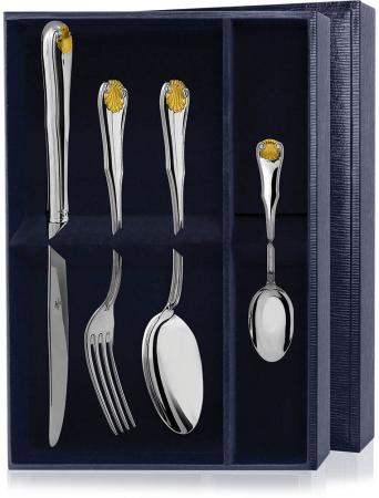 СЕРЕБРЯНЫЙ СТОЛОВЫЙ НАБОР "ВИЗИТ" С ПОЗОЛОТОЙ (4 ПРЕДМЕТА) – АРГЕНТА