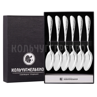 ЧАЙНЫЙ НАБОР ИЗ МЕЛЬХИОРА "КАПЕЛЬКА" КОВАННАЯ (6 ЧАЙНЫХ ЛОЖЕК) – КОЛЬЧУГИНСКИЙ МЕЛЬХИОР