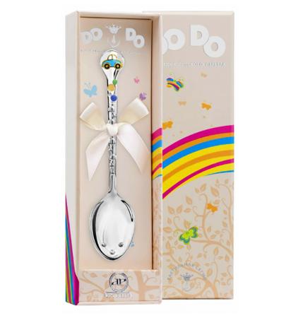 СЕРЕБРЯНАЯ ДЕТСКАЯ ЛОЖКА "МАШИНКА" С ПОЗОЛОТОЙ И ЭМАЛЬЮ (ДО-ДО) – АРГЕНТА