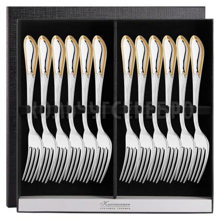 СЕРЕБРЯНЫЙ СТОЛОВЫЙ НАБОР "АМПИР" С ПОЗОЛОТОЙ (12 ВИЛОК) – КРАСНАЯ ПРЕСНЯ