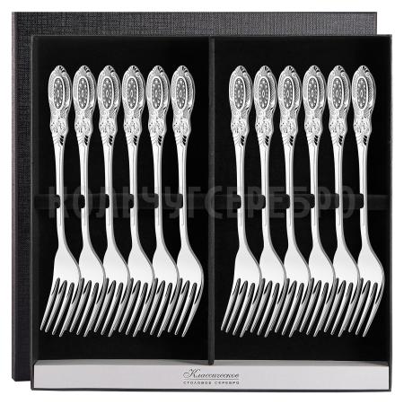 СЕРЕБРЯНЫЙ СТОЛОВЫЙ НАБОР "КУПЕЧЕСКИЙ" С ЧЕРНЕНИЕМ (12 СТОЛОВЫХ ВИЛОК) - СЕВЕРНАЯ ЧЕРНЬ