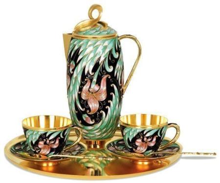 СЕРЕБРЯНЫЙ КОФЕЙНЫЙ НАБОР "ИРИС"  – РУССКИЕ САМОЦВЕТЫ