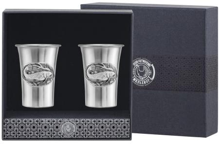 НАБОР СТОПОК "СОМ" ПОСЕРЕБРЕННЫЙ С ЧЕРНЕНИЕМ (2 ШТУКИ) – КОЛЬЧУГИНСКИЙ МЕЛЬХИОР