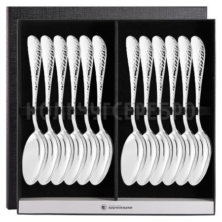 СТОЛОВЫЙ НАБОР ИЗ МЕЛЬХИОРА "КАПЕЛЬКА" КОВАННАЯ (12 ЛОЖЕК) – КОЛЬЧУГИНСКИЙ МЕЛЬХИОР