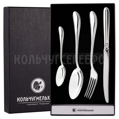 СТОЛОВЫЙ НАБОР ИЗ МЕЛЬХИОРА "КАПЕЛЬКА" (4 ПРЕДМЕТА) – КОЛЬЧУГИНСКИЙ МЕЛЬХИОР