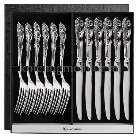 СТОЛОВЫЙ НАБОР ИЗ МЕЛЬХИОРА "ЮБИЛЕЙНЫЙ" (6 ВИЛОК, 6 НОЖЕЙ) – КОЛЬЧУГИНСКИЙ МЕЛЬХИОР