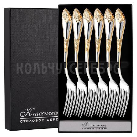 СЕРЕБРЯНЫЙ СТОЛОВЫЙ НАБОР "ДВОРЦОВЫЙ" С ПОЗОЛОТОЙ М-17 (6 ВИЛОК)