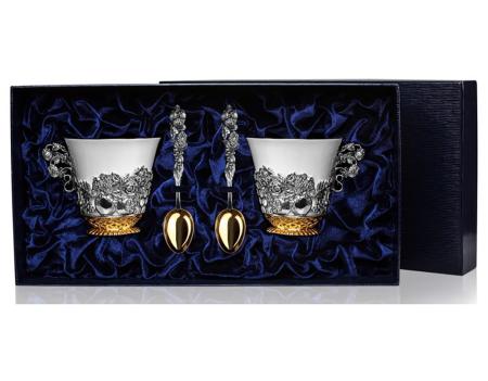 СЕРЕБРЯНАЯ ЧАЙНАЯ ПАРА "НАТЮРМОРТ" С ПОЗОЛОТОЙ – АРГЕНТА