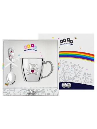 ДЕТСКАЯ КРУЖКА С ЛОЖКОЙ "МИШКА" С РОЗОВОЙ ЭМАЛЬЮ – КОЛЬЧУГИНСКИЙ МЕЛЬХИОР