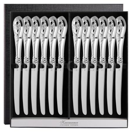 СЕРЕБРЯНЫЙ СТОЛОВЫЙ НАБОР "ГОСУДАРСТВЕННЫЙ" (12 НОЖЕЙ) - РУССКИЕ САМОЦВЕТЫ