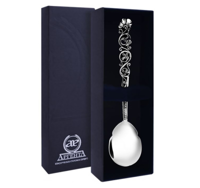 СЕРЕБРЯНАЯ ЧАЙНАЯ ЛОЖКА "ПОДАРОЧНАЯ" С ЧЕРНЕНИЕМ – АРГЕНТА