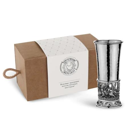 СТОПКА "ЛИСЬЯ ОХОТА" ПОСЕРЕБРЕННАЯ С ЧЕРНЕНИЕМ КОВАННАЯ (1 ШТУКА) – КОЛЬЧУГИНСКИЙ МЕЛЬХИОР