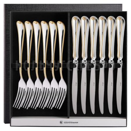 СТОЛОВЫЙ НАБОР ИЗ МЕЛЬХИОРА "ГРАЦИЯ" №8 С ПОЗОЛОТОЙ (6 ВИЛОК, 6 НОЖЕЙ) – МСТЕРСКИЙ ЮВЕЛИР