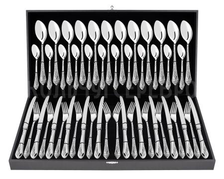 Серебряные столовые приборы купить в Москве СЕРЕБРЯНЫЙ СТОЛОВЫЙ НАБОР "РЕЛЬЕФНЫЙ" С ЧЕРНЕНИЕМ (48 ПРЕДМЕТОВ)  - СЕВЕРНАЯ ЧЕРНЬ