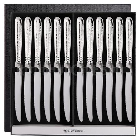 СТОЛОВЫЙ НАБОР ИЗ МЕЛЬХИОРА "КАПЕЛЬКА" КОВАННАЯ (12 НОЖЕЙ) – КОЛЬЧУГИНСКИЙ МЕЛЬХИОР