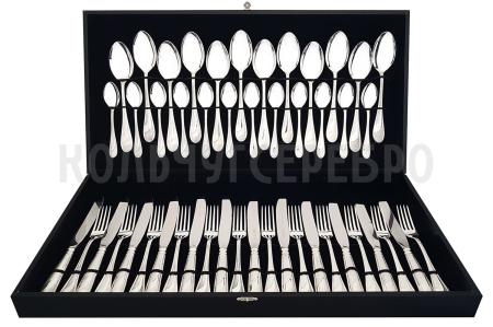 СТОЛОВЫЙ НАБОР ИЗ МЕЛЬХИОРА "МЕТЕЛИЦА" (48 ПРЕДМЕТОВ) – КОЛЬЧУГИНСКИЙ МЕЛЬХИОР