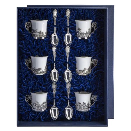 СЕРЕБРЯНЫЕ КОФЕЙНЫЕ ПАРЫ "ОХОТНИЧЬИ" (3 ПАРЫ) – АРГЕНТА