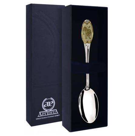 СЕРЕБРЯНАЯ ЧАЙНАЯ ЛОЖКА "ЛЕВ" С ПОЗОЛОТОЙ – АРГЕНТА