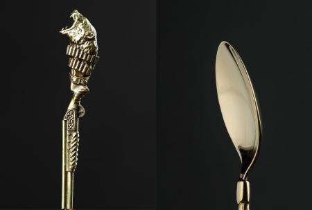 ЛОЖКА ЧАЙНАЯ ЛАТУННАЯ "ОХОТА ТРОФЕЙНАЯ (МЕДВЕДЬ)" 