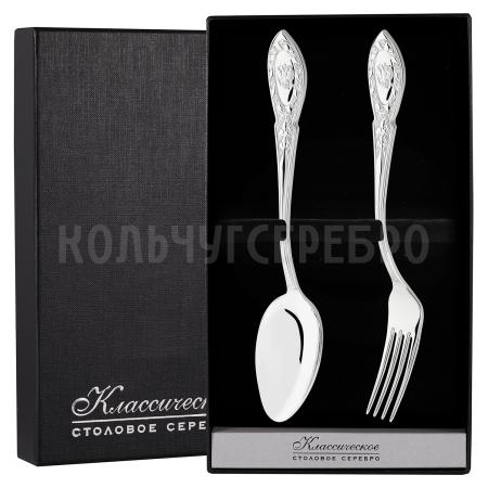 СЕРЕБРЯНЫЙ СТОЛОВЫЙ НАБОР "ГОСУДАРСТВЕННЫЙ" (2 ПРЕДМЕТА) - РУССКИЕ САМОЦВЕТЫ