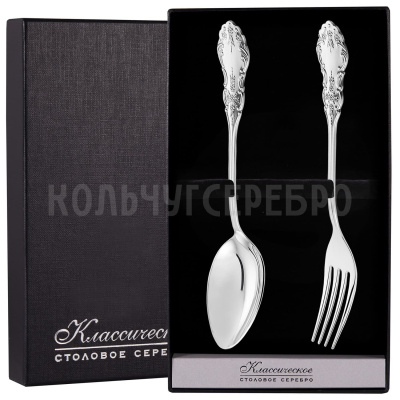 СЕРЕБРЯНЫЙ СТОЛОВЫЙ НАБОР "ЧЕРЕМУХА" (2 ПРЕДМЕТА) – МСТЕРСКИЙ ЮВЕЛИР