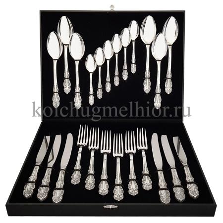 СТОЛОВЫЙ НАБОР ИЗ МЕЛЬХИОРА "ЮБИЛЕЙНЫЙ" (24 ПРЕДМЕТА) – КОЛЬЧУГИНСКИЙ МЕЛЬХИОР