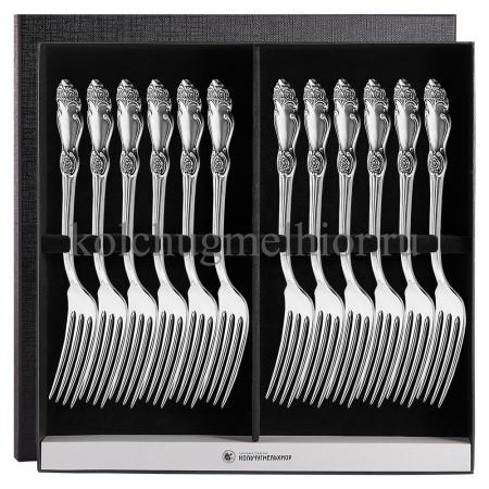 СТОЛОВЫЙ НАБОР ИЗ МЕЛЬХИОРА "РОЗА" С ЧЕРНЕНИЕМ (12 ВИЛОК) – КОЛЬЧУГИНСКИЙ МЕЛЬХИОР