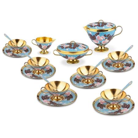 СЕРЕБРЯНЫЙ КОФЕЙНЫЙ НАБОР "РОЗА"  – РУССКИЕ САМОЦВЕТЫ