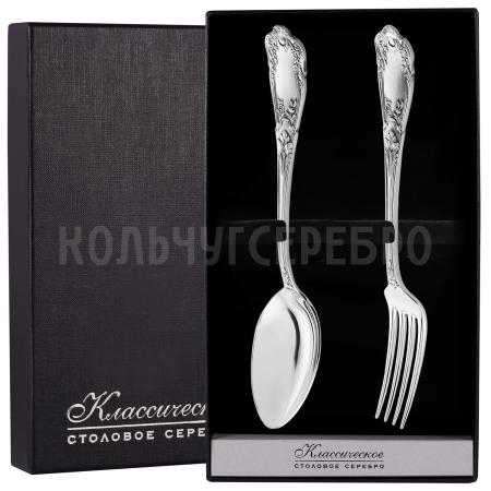 СЕРЕБРЯНЫЙ СТОЛОВЫЙ НАБОР "ЭДЕМ" С ЧЕРНЕНИЕМ (2 ПРЕДМЕТА) – МСТЕРСКИЙ ЮВЕЛИР