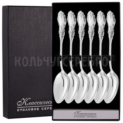 СЕРЕБРЯНЫЙ ДЕСЕРТНЫЙ НАБОР "ЧЕРЕМУХА" (6 ДЕСЕРТНЫХ ЛОЖЕК) – МСТЕРСКИЙ ЮВЕЛИР