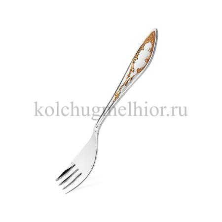 ВИЛКА ДЛЯ РЫБЫ ИЗ МЕЛЬХИОРА "ПЛАМЯ" С ПОЗОЛОТОЙ – КОЛЬЧУГИНСКИЙ МЕЛЬХИОР