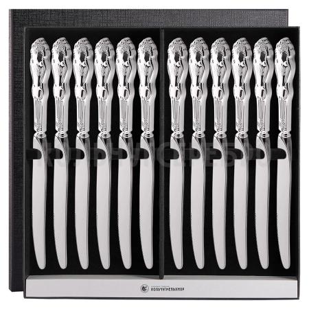 СТОЛОВЫЙ НАБОР ИЗ МЕЛЬХИОРА "ГЕРБ" (12 НОЖЕЙ) – КОЛЬЧУГИНСКИЙ МЕЛЬХИОР