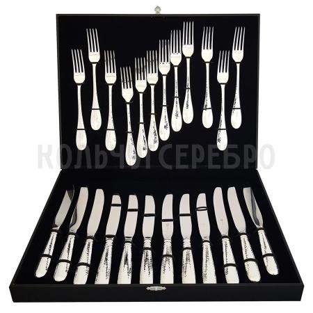 СТОЛОВЫЙ НАБОР ИЗ МЕЛЬХИОРА "КАПЕЛЬКА" КОВАННАЯ (12 ВИЛОК, 12 НОЖЕЙ) – КОЛЬЧУГИНСКИЙ МЕЛЬХИОР