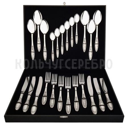 СТОЛОВЫЙ НАБОР ИЗ МЕЛЬХИОРА "ПЛАМЯ" (24 ПРЕДМЕТА) – КОЛЬЧУГИНСКИЙ МЕЛЬХИОР