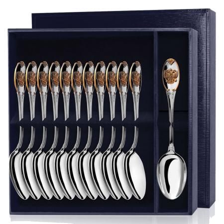 СЕРЕБРЯНЫЙ СТОЛОВЫЙ НАБОР "ЕДИНСТВО" С ПОЗОЛОТОЙ (12 СТОЛОВЫХ ЛОЖЕК) – АРГЕНТА