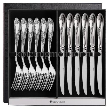 СТОЛОВЫЙ НАБОР ИЗ МЕЛЬХИОРА "КЛАССИКА" С ЧЕРНЕНИЕМ (6 ВИЛОК, 6 НОЖЕЙ) – МСТЕРСКИЙ ЮВЕЛИР