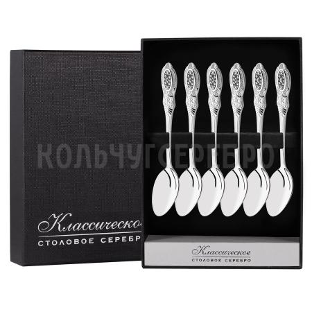 СЕРЕБРЯНЫЙ КОФЕЙНЫЙ НАБОР "КУПЕЧЕСКИЙ" С ЧЕРНЕНИЕМ (6 КОФЕЙНЫХ ЛОЖЕК) - СЕВЕРНАЯ ЧЕРНЬ