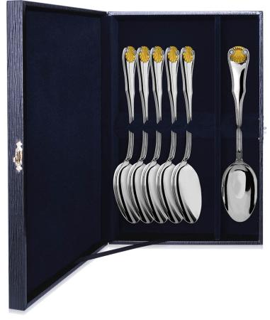 СЕРЕБРЯНЫЙ СТОЛОВЫЙ НАБОР "ВИЗИТ" С ПОЗОЛОТОЙ (6 СТОЛОВЫХ ЛОЖЕК) – АРГЕНТА
