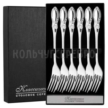 СЕРЕБРЯНЫЙ СТОЛОВЫЙ НАБОР "КУПЕЧЕСКИЙ" (6 СТОЛОВЫХ ВИЛОК)  - СЕВЕРНАЯ ЧЕРНЬ