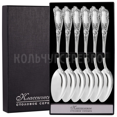 СЕРЕБРЯНЫЙ СТОЛОВЫЙ НАБОР "ЭДЕМ" С ЧЕРНЕНИЕМ (6 ЛОЖЕК) – МСТЕРСКИЙ ЮВЕЛИР