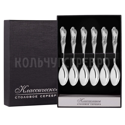 СЕРЕБРЯНЫЙ КОФЕЙНЫЙ НАБОР "КЛАССИКА" №10 (6 КОФЕЙНЫХ ЛОЖЕК) - МСТЕРСКИЙ ЮВЕЛИР
