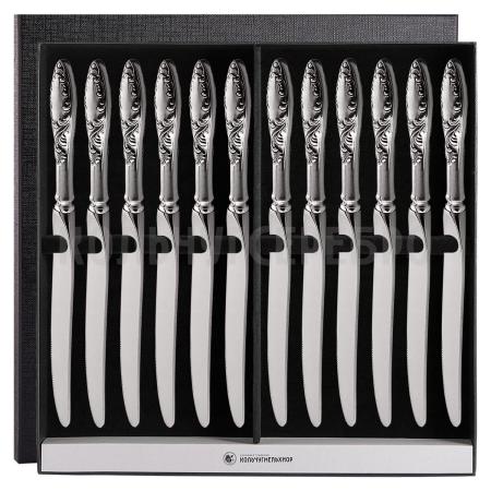 СТОЛОВЫЙ НАБОР ИЗ МЕЛЬХИОРА "ПЛАМЯ" (12 НОЖЕЙ) – КОЛЬЧУГИНСКИЙ МЕЛЬХИОР