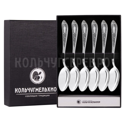 ЧАЙНЫЙ НАБОР ИЗ МЕЛЬХИОРА "ЖАСМИН" (6 ЧАЙНЫХ ЛОЖЕК) – КОЛЬЧУГИНСКИЙ МЕЛЬХИОР