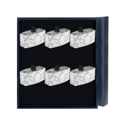 НАБОР СЕРЕБРЯНЫХ КОЛЕЦ ДЛЯ САЛФЕТОК "ПРЕСТИЖ" (6 ШТУК) – АРГЕНТА