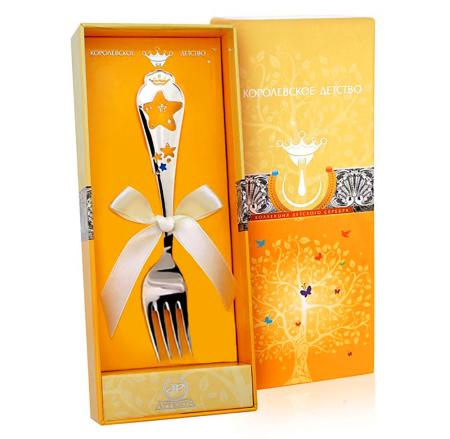 СЕРЕБРЯНАЯ ДЕТСКАЯ ВИЛКА "ЗВЕЗДА" КД С ПОЗОЛОТОЙ И ЭМАЛЬЮ – АРГЕНТА